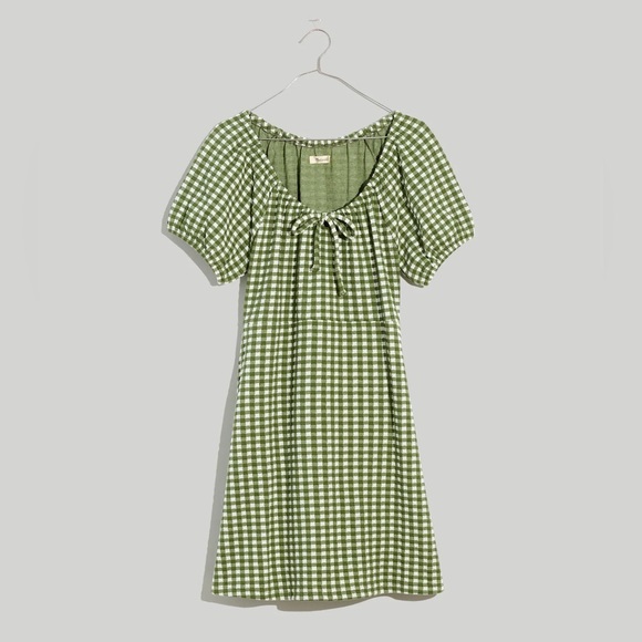 Madewell Jacquard Puff Sleeve Mini Dress Gingham Faded Palm Green Small Cottage - Picture 5 of 13